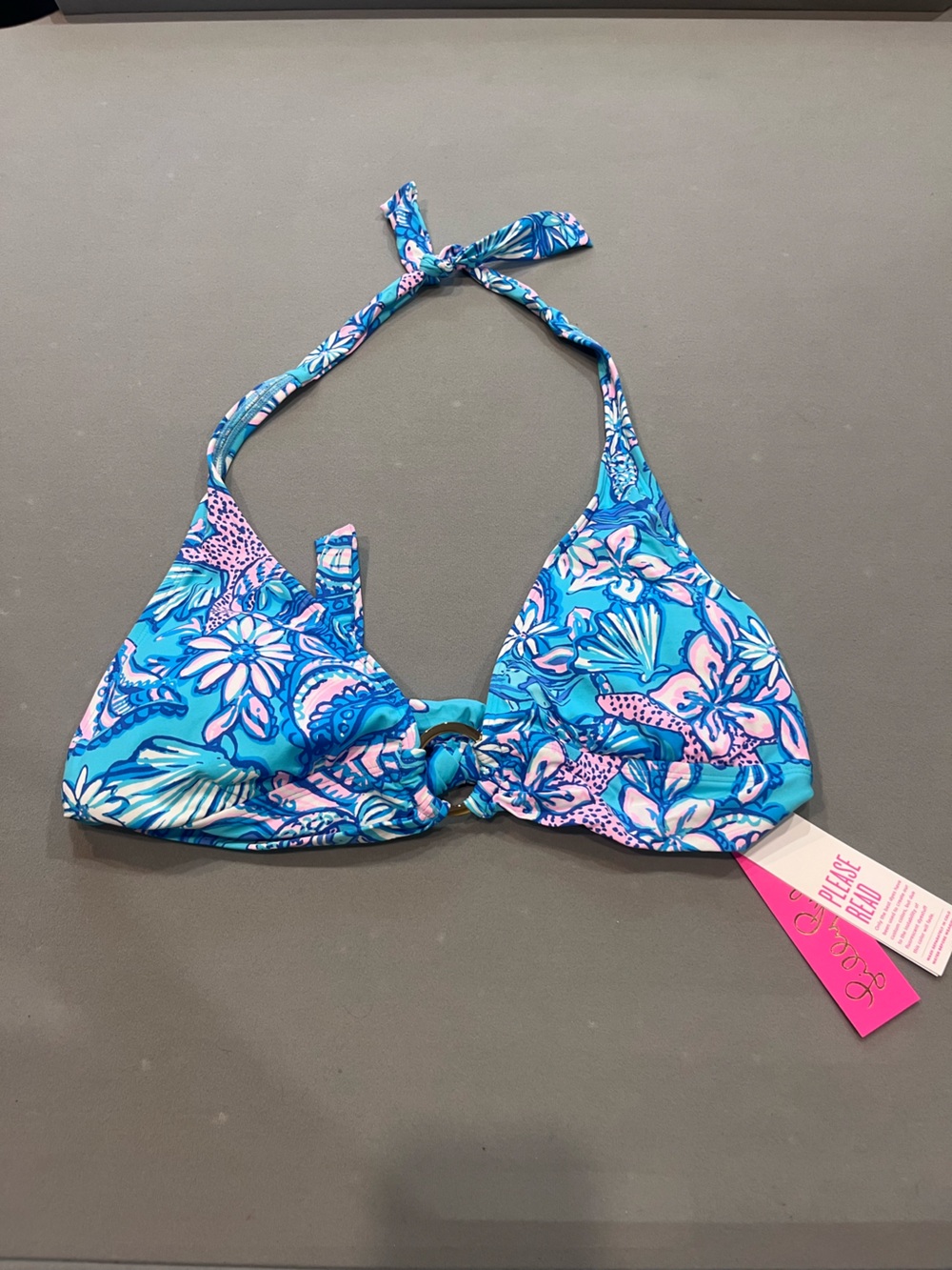 Lilly Pulitzer Blue & Pink Tropical Floral Halter Bikini Top